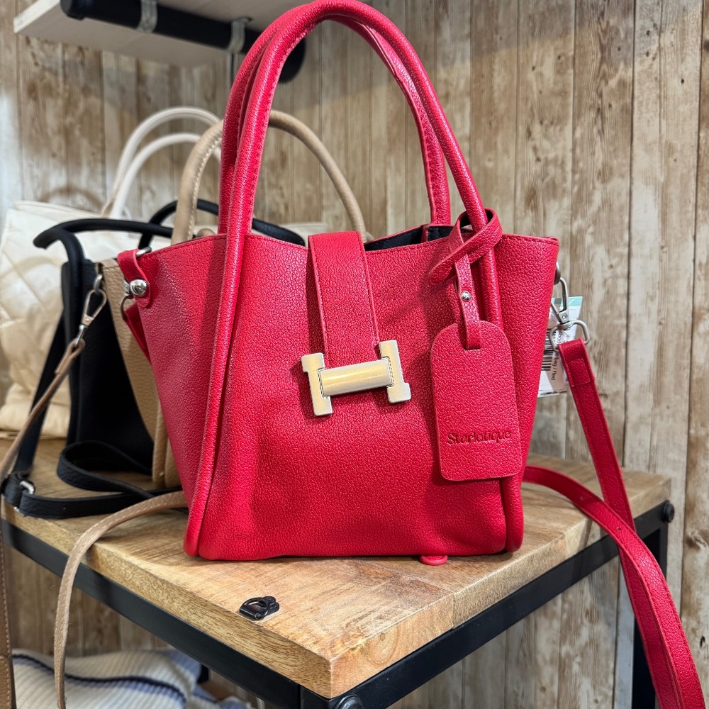 NWT Faux Leather Red Crossbody bag with zippered pouch